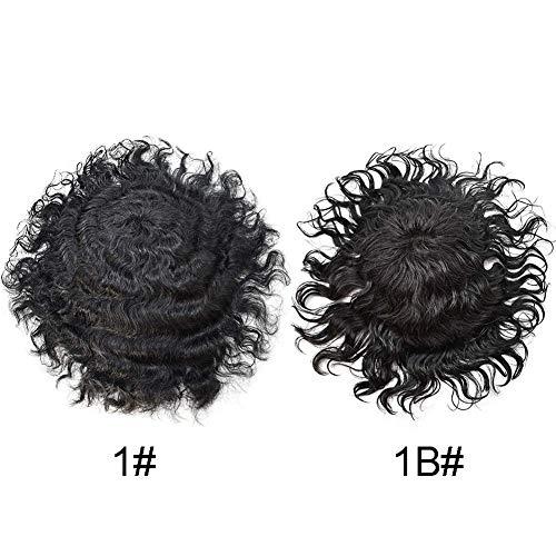 Generic Afro Mens Toupee Full Pu Injection Man Weave Thin Skin Hair Unit 100% Virgin Human Kinky Curly Hair Replacement Units for Black Men (8\'\'x10\'\', 1B# OFF BLACK-14mm wave)