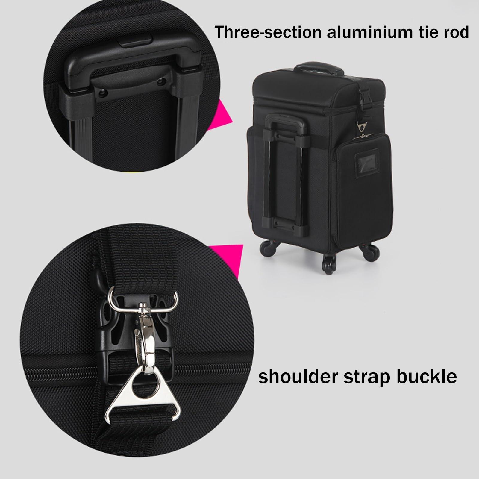 HJXGQJM HJXGQJM Oxford Cloth Rolling Makeup Case With Wheels Travel Cosmetic Cases Detachable Professional Rolling Trolley Makeup Travel Case Oxford Vanity Portable Makeup Artist Organizer Box Black