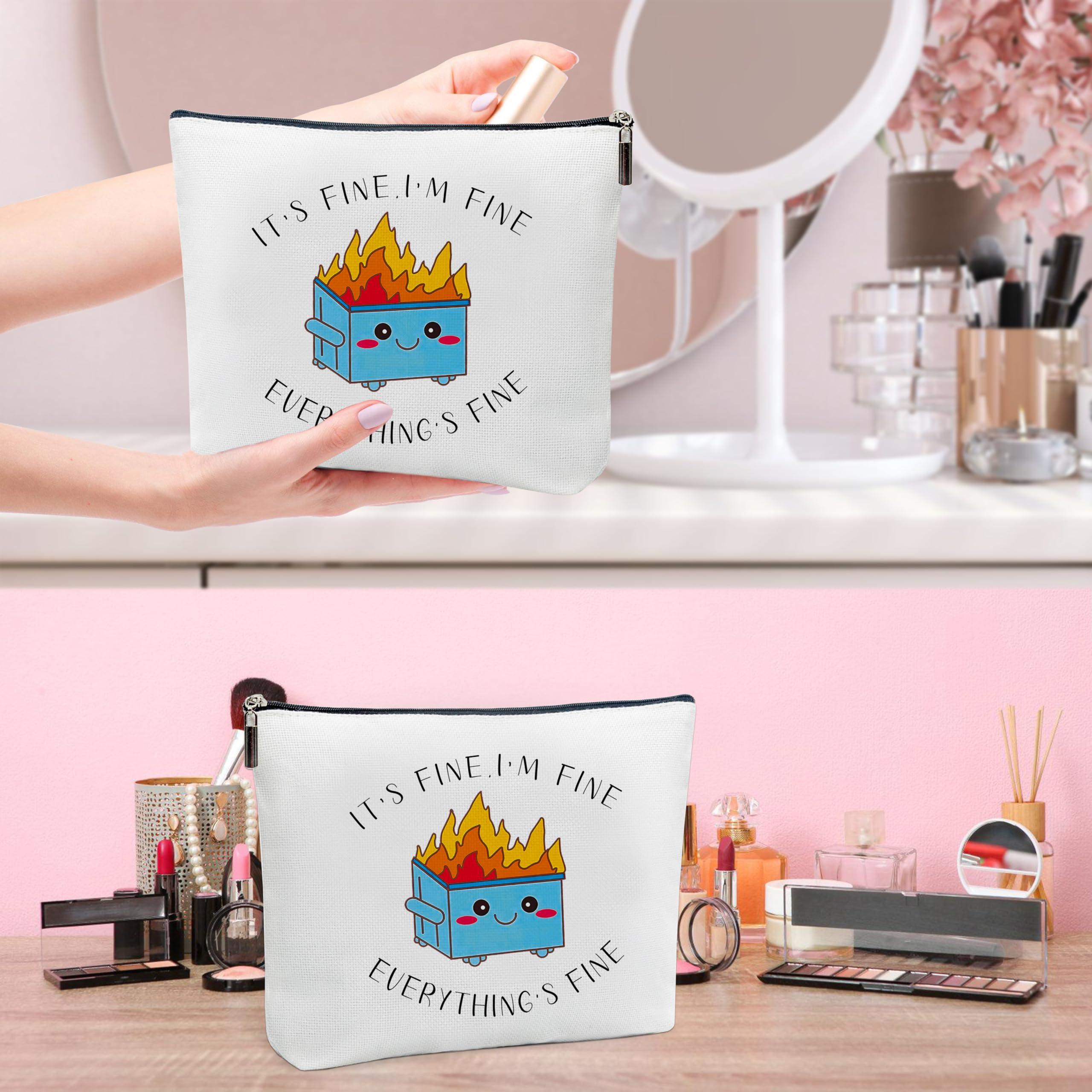 scodilo scodilo Funny Dumpster on Fire Make Up Bags for Women, Makeup Bag with Mirror, Canvas Bag Cosmetic Travel Bags Toiletry Pouch Gift, Wedding Birthday Gifts for Girl Sister Mom Friends Female-16