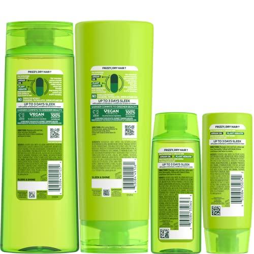 Garnier Garnier Fructis Sleek & Shine Full + Travel Size Shampoo (12.5 & 3 Fl Oz) + Conditioner (12 & 3 Fl Oz) Set for Frizzy, Dry Hair, Plant Keratin + Argan Oil (4 Items), 1 Kit (Packaging May Vary)