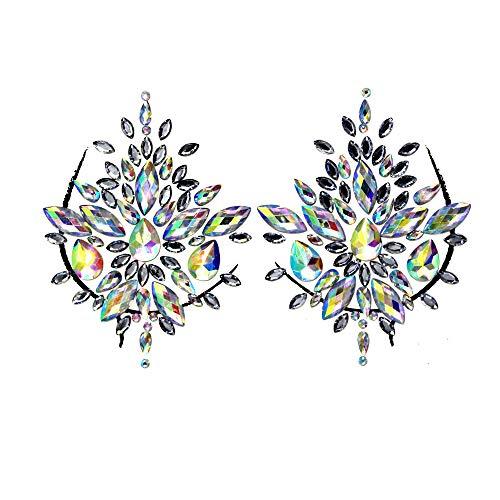 ARTEM 3 Sheets Breast Jewels Tattoo Rhinestone Stickers Body Gems Glitter Self-Adhesive Chest Decals Crystal Flash Mermaid Bindi Gemstone Decoration for Women Music Rave Party, Halloween, Carnival