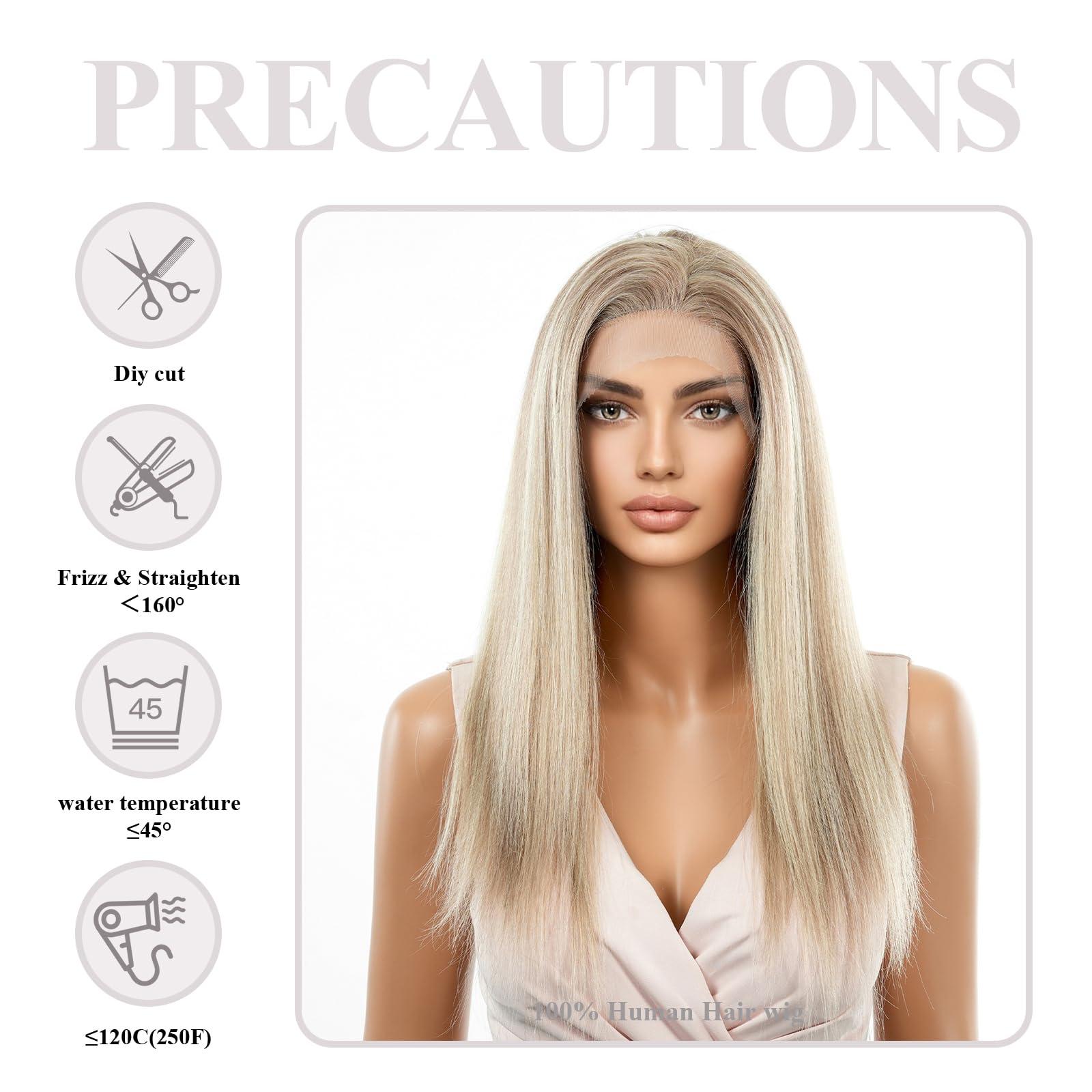 DWY DWY Ash Blonde Wig Human Hair with Highlights Lace Front Wigs Human Hair Long Straight Blonde Wigs for Women 13x4 HD Lace Front Wigs Human Hair Highlights