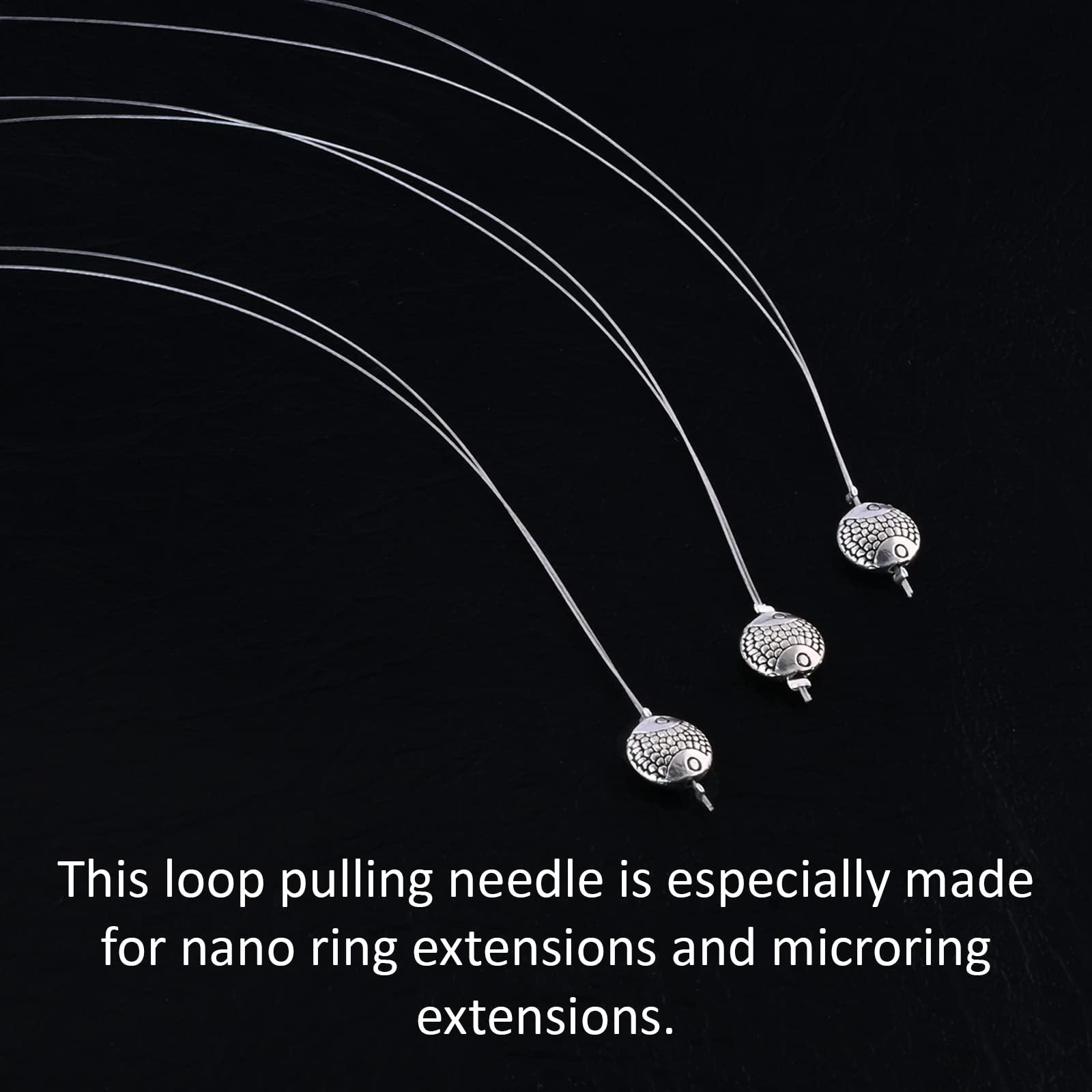 My Hair Tools My Hair Tools Hair Extension Nano Rings Threader Loop Hook Pulling Needle Tool 3pcs Micro Beads Links Feather Hair Extensions Threading Tool (3Pcs Threading Tool), Silver, 24cm