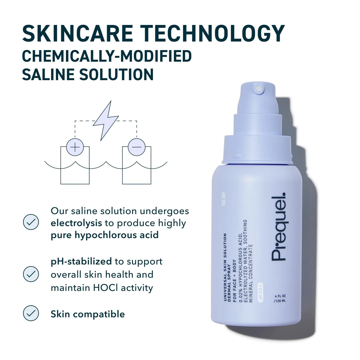 Prequel Prequel Skin - Universal Skin Solution - Hypochlorous Dermal Spray - Electrolyzed Water and Soothing Mineral Facial and Body Skin Spray - 4 Fl Oz