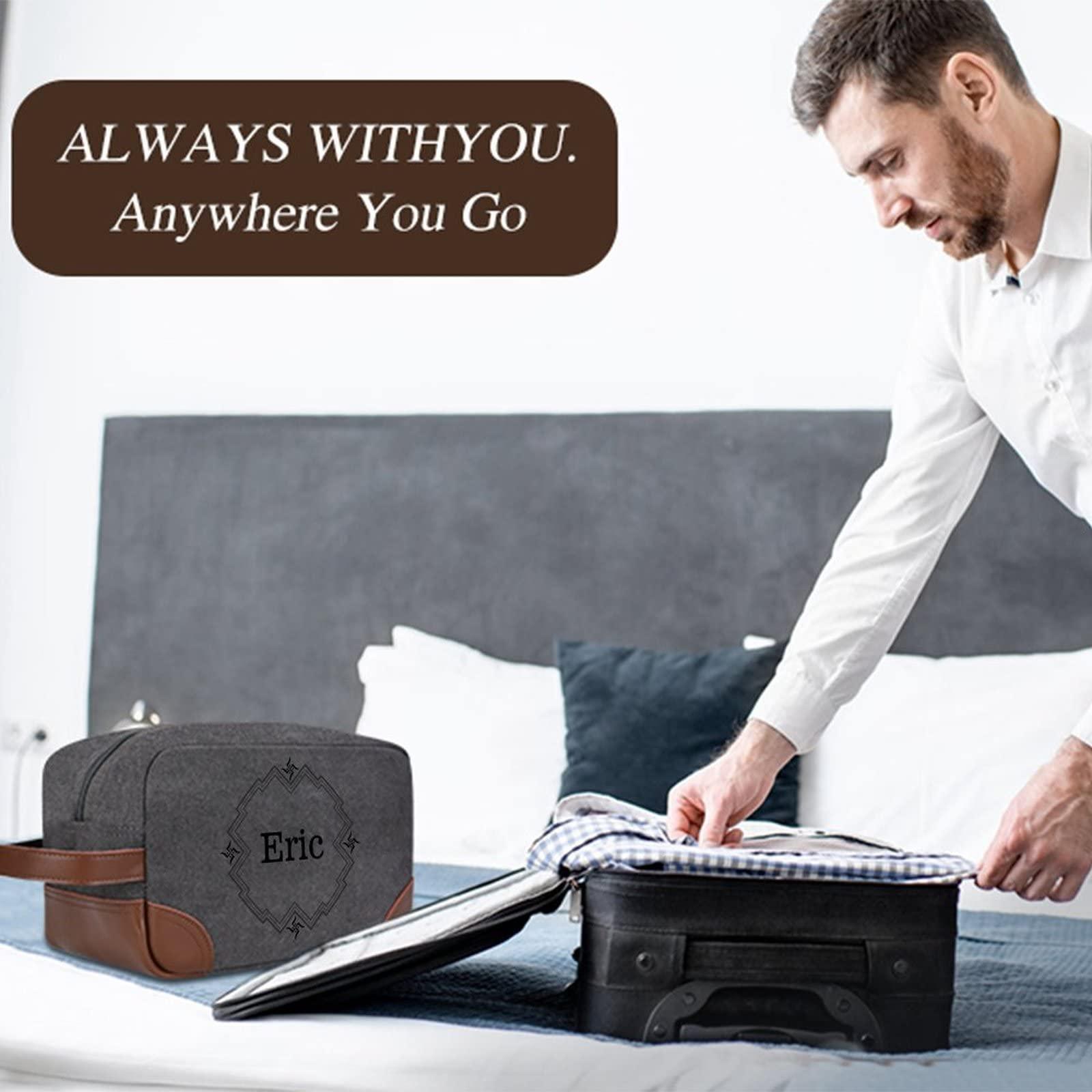 Srotek Personalized Travel Toilety Bag with Customizable Names for Men and Women, Canvas Dopp Kit Resistant Wash Bag, Men\'S Hanging Shaving Wash Bag, Suitable for Bathrooms, Dressing Tables