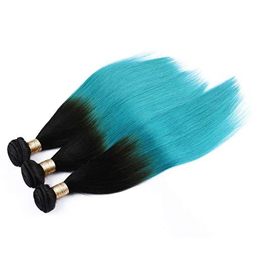 Generic #1B/Teal Ombre Human Hair Bundles Silky Straight Green Ombre Brazilian Human Hair Weave Wefts Black to Teal Ombre Straight Virgin Hair Extensions 3/4 Bundles Lot Mixed Length (30 30 30 30)