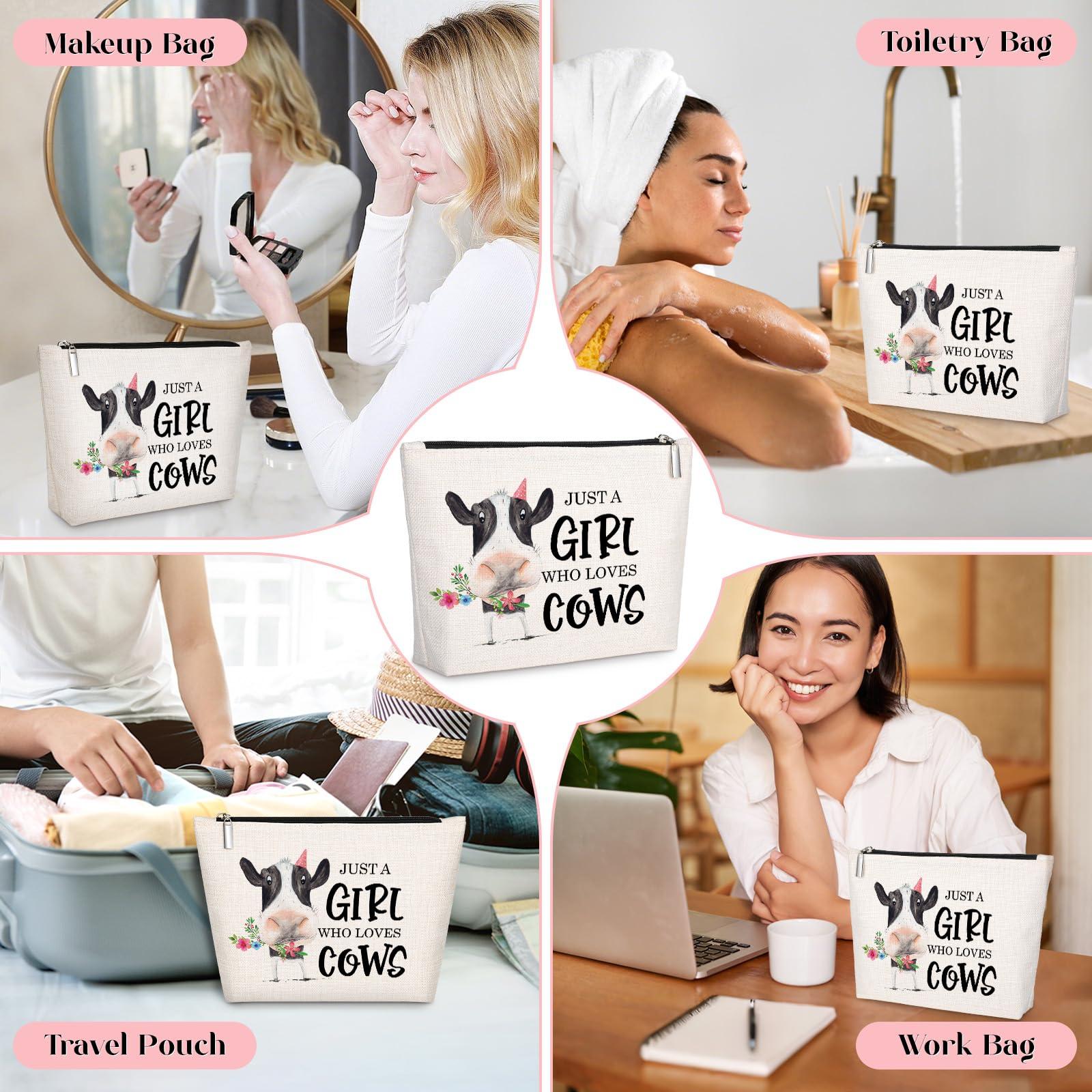 GevGuxLuo GevGuxLuo Cow Gifts for Cow Lovers, Cow Makeup Bag for Women with Mirror, Cow Birthday Gifts Ideas for Daughter Sister Bestie, Cute Cow Themed Gifts Animal Lovers Gifts for Women Who Loves Cows