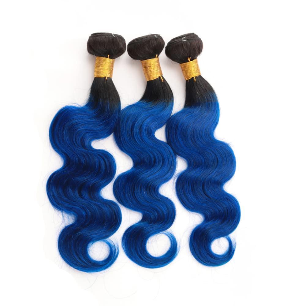 lorauroga Ombre Blue Human Hair Bundles Body Wave Bundles Tow Tone Black To Blue Hair Bundle 8a Grade Unprocessed Virgin Hair Extensions For Women 12 14 16 Inch