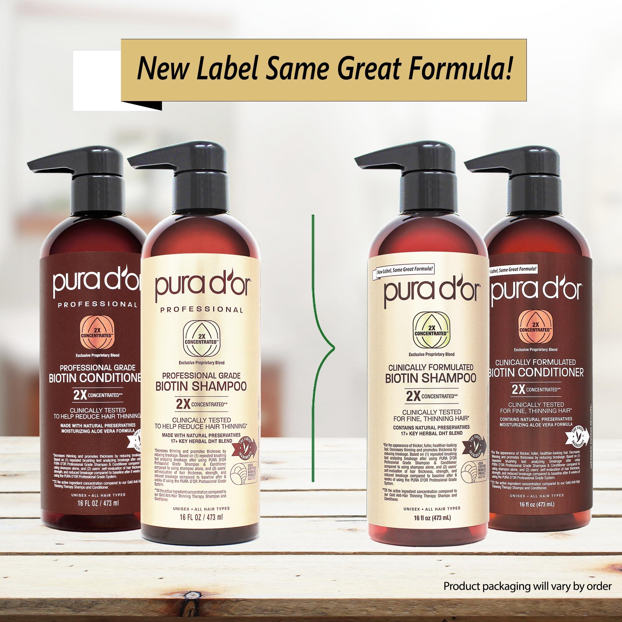 PURA D'OR PURA D\'OR Professional Grade Clinically Formulated Biotin Shampoo & Conditioner For Hair Thinning - 2X Concentrated DHT Blocker Thickening Products For Women & Men, Sulfate Free, 16oz x2