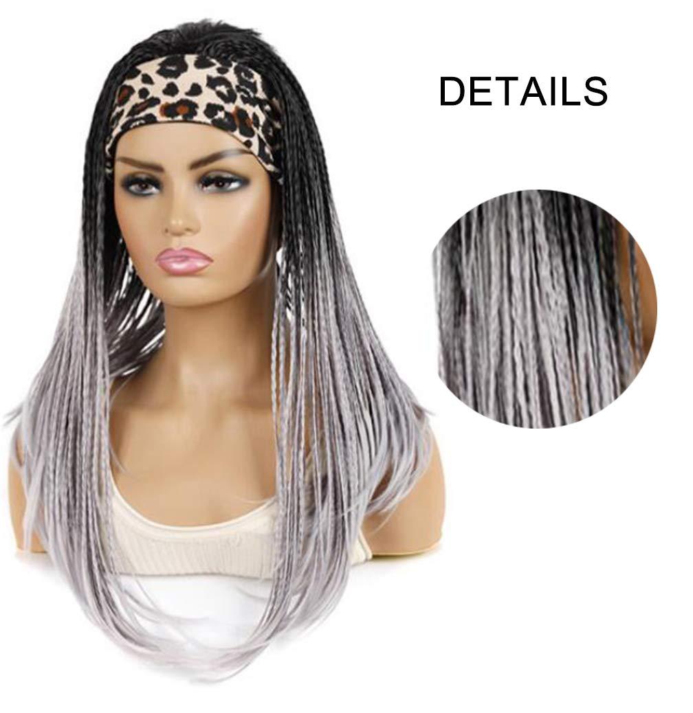 KXW KXW Braided Headband Wigs for Black Women, Long Braided Wigs with Handband Attached, Box Braid Wig Crochet Hair, Hip Hop Punk Style (4 Colors, 18in/45cm)