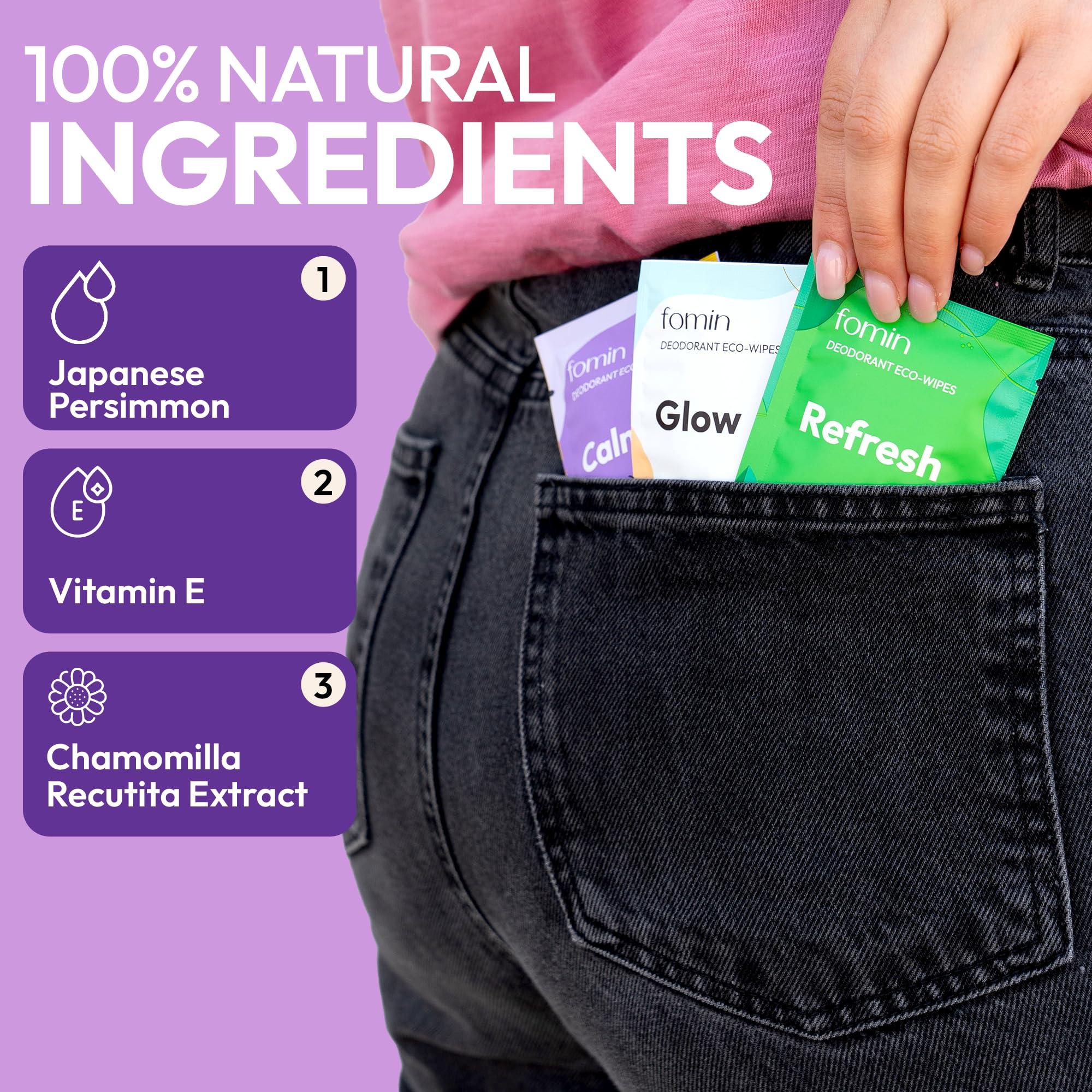 FOMIN FOMIN Travel Deodorant Wipes - 30 Count - Lavender and Chamomile pH Balanced, Hypoallergenic Mini Deodorant Wipes For Women and Men - Plastic-Free, Individually Wrapped Underarm & Body Wipes