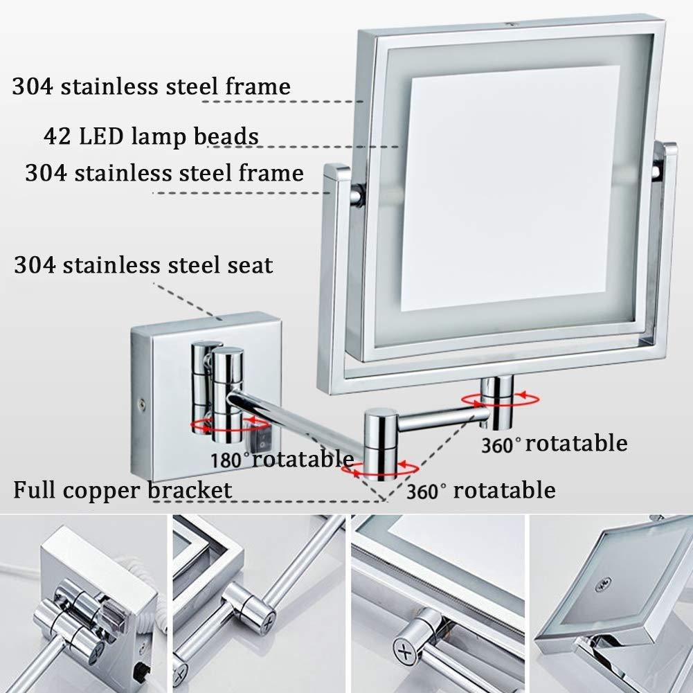 VVQQFGXN VVQQFGXN Wall-Mounted Makeup Mirror Shaving Mirror for Hotel Vanity Adjustable Extendable Square 7.9inch 3X Magnifying