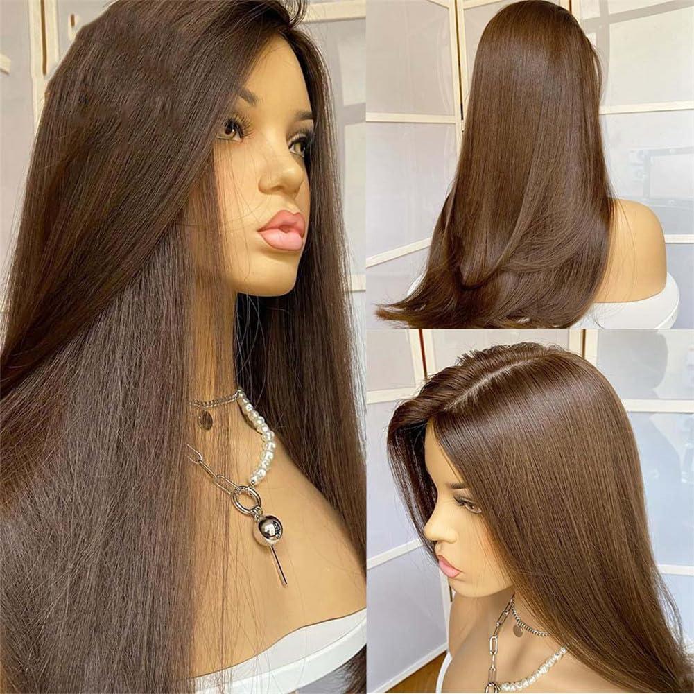 Generic Brown 13X4 Lace Front Human Hair Wigs For Women Pre Plucked 13X6 Straight Lace Frontal Wig 4X4 Closure Wigs 13x6 Frontal Wig 14inches#150 Density