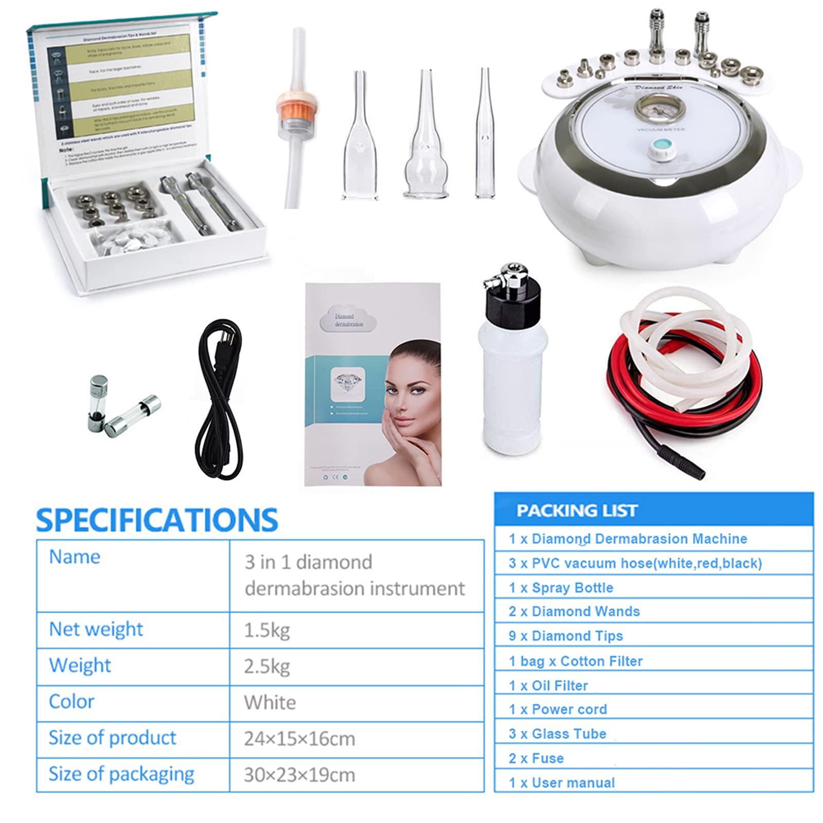 TopDirect 3 in 1 Diamond Dermabrasion Microdermabrasion Machine, TopDirect Facial Skin Care Salon Equipment w/Vacuum & Spray + 200PCS Cotton Filters (Strong Suction Power: 65-68cmhg)