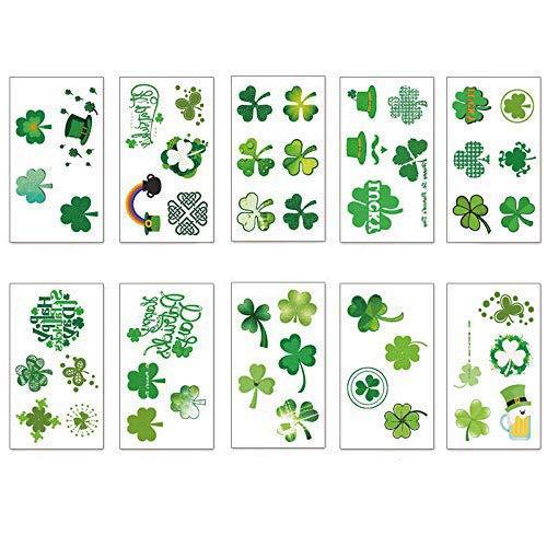 Encci St. Patrick's Day Tattoos – 10 Sheets Encci Temporary Shamrock Tattoos 10 Set For St.Paddy's day Irish Tattoo Sticker Clover Tattoos Parade Party Favors Decorations (style 3)
