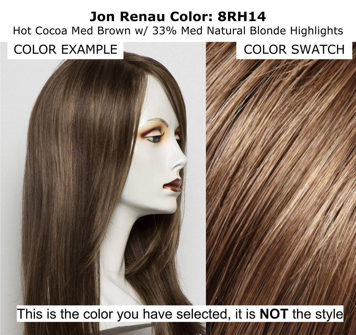 Jon Renau Maxwigs Zara Large Cap Color 8RH14 Hot Cocoa - Jon Renau Wigs 17\" Long Natural Looking Smart Lace Front Monofilament Synthetic Soft Feathered Ends Women\'s Open Weft Air Bundle MaxWigs Booklet, Comb