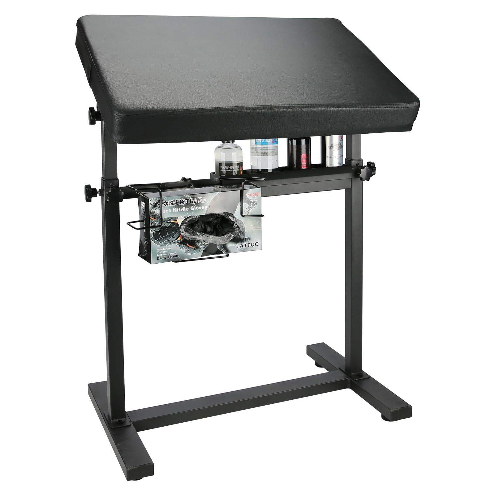 Hombtce XL Tattoo Arm Rest, Tattoo Armrest, Hombtce Multifunctional Large Tattoo Armrest, Base Structure w/Strong Stability, With Glove Rack, Pigments Rack, Quick installation, Adjustable Height