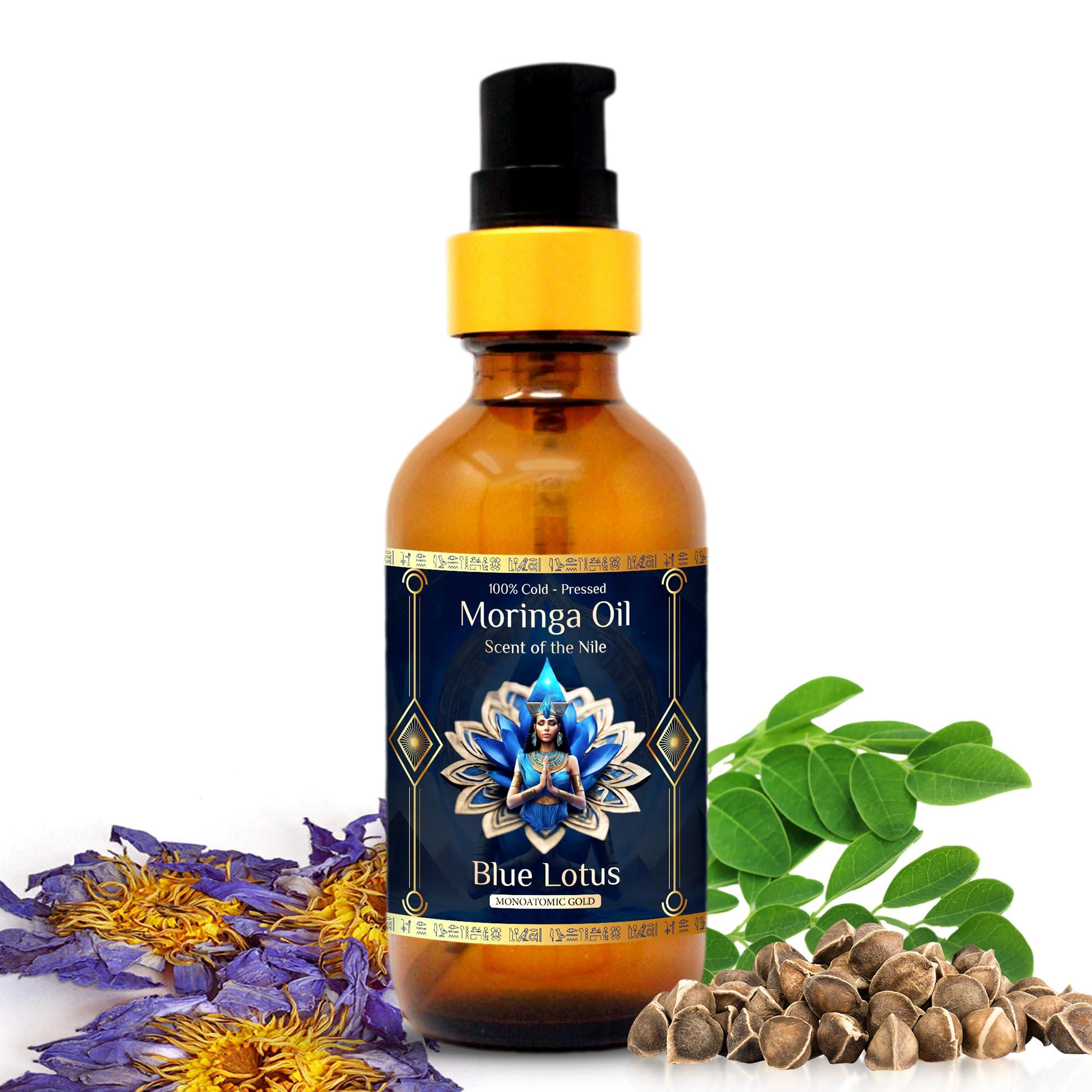 ZP.TECH ZP.TECH Pure Organic Moringa Oil with Blue Lotus Flower & Ormus Gold Hydrating & Anti-Aging Oil for Skin, Hair & Nails Premium 100% Cold Pressed Moringa Seed Extraction, Nourishes & Hydrates Skin