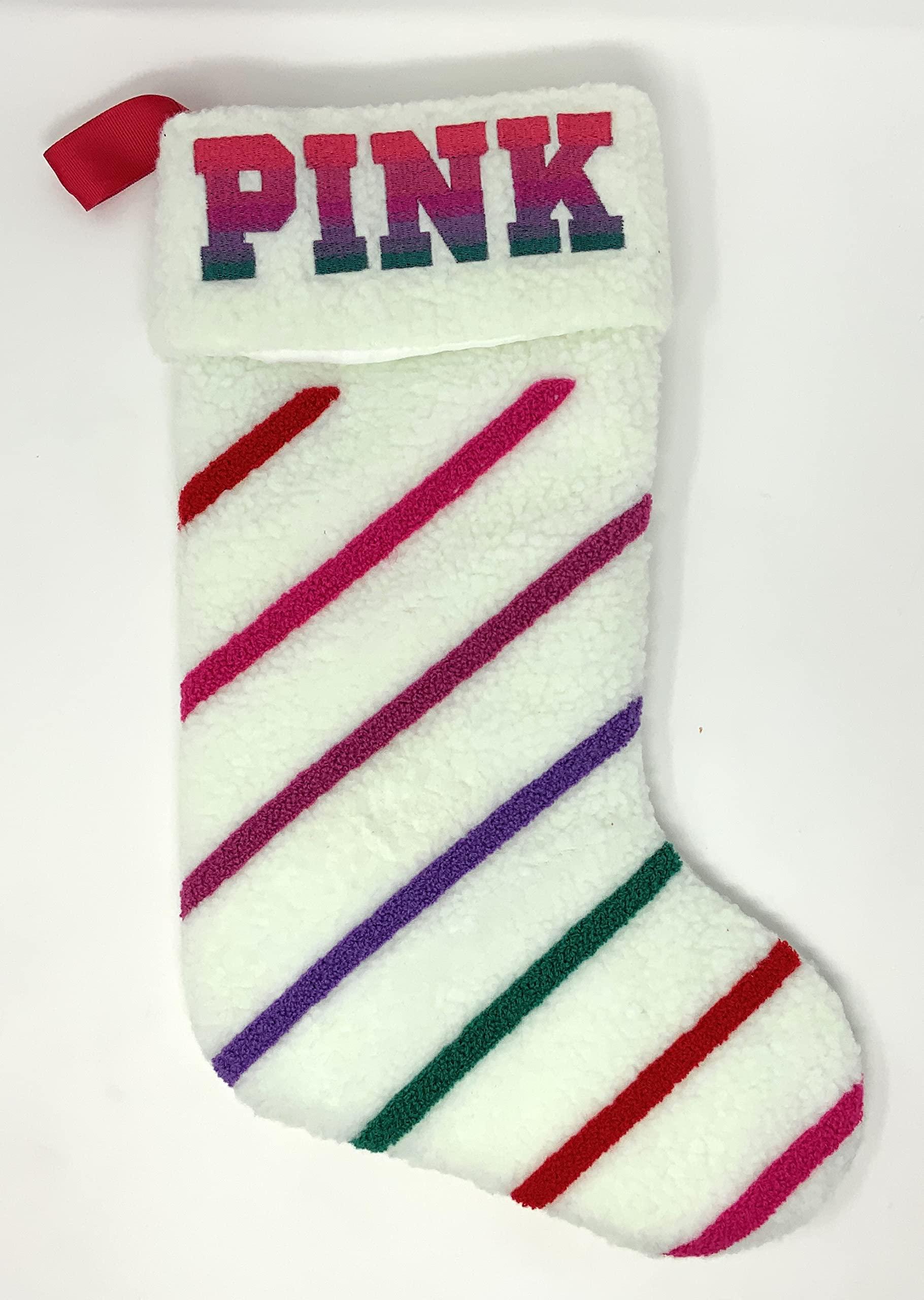 Victoria's Secret Victoria's Secret Pink Holiday Stocking, White Ombre Rainbow Stripe