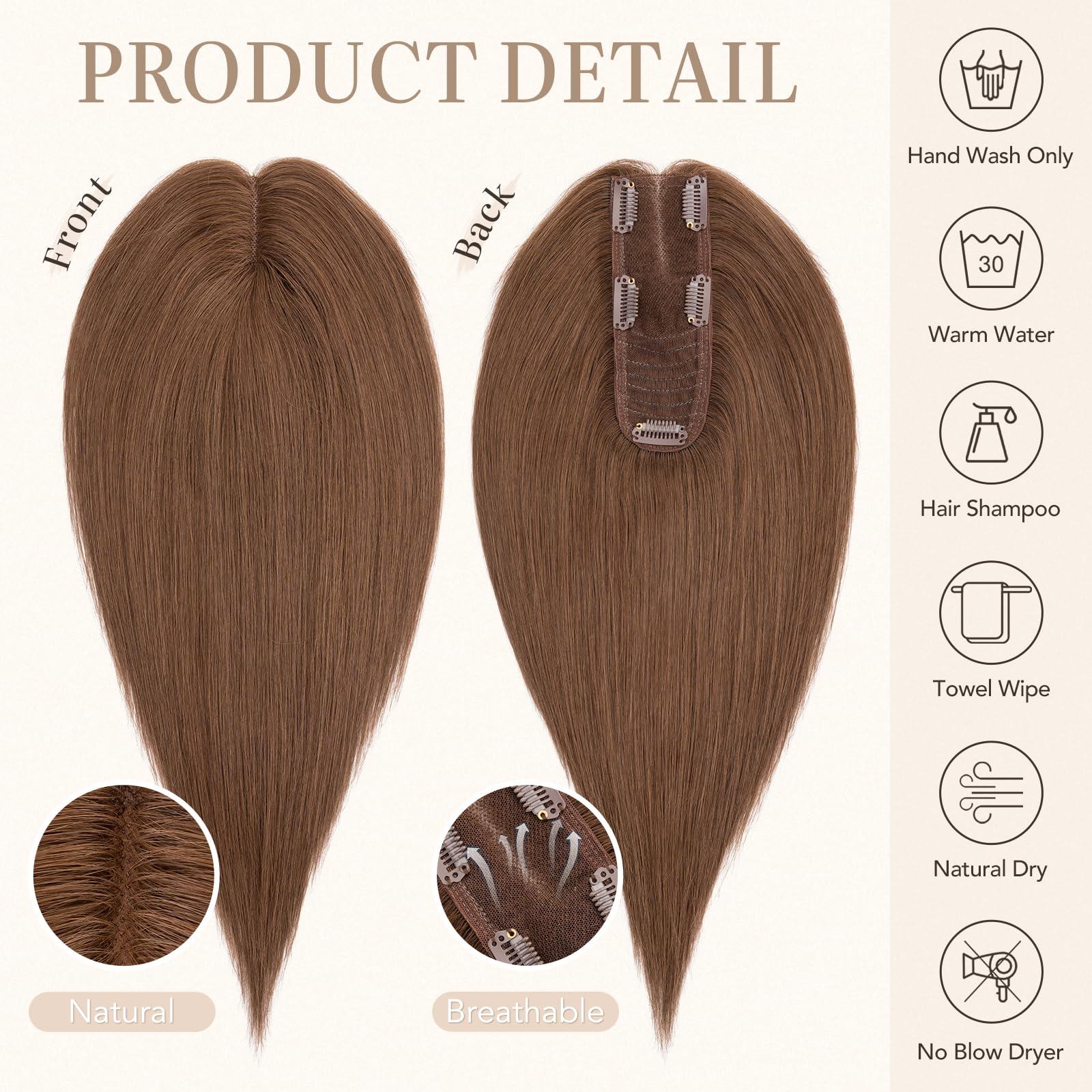 Hairro Hairro Hair Toppers For Women Real Human Hair Top Hair Pieces For Thinning Hair Short Topper Hairpiece Remy Toupee On Top Crown Topper Hair Extensions 12 Inches 41g #04 Medium Brown