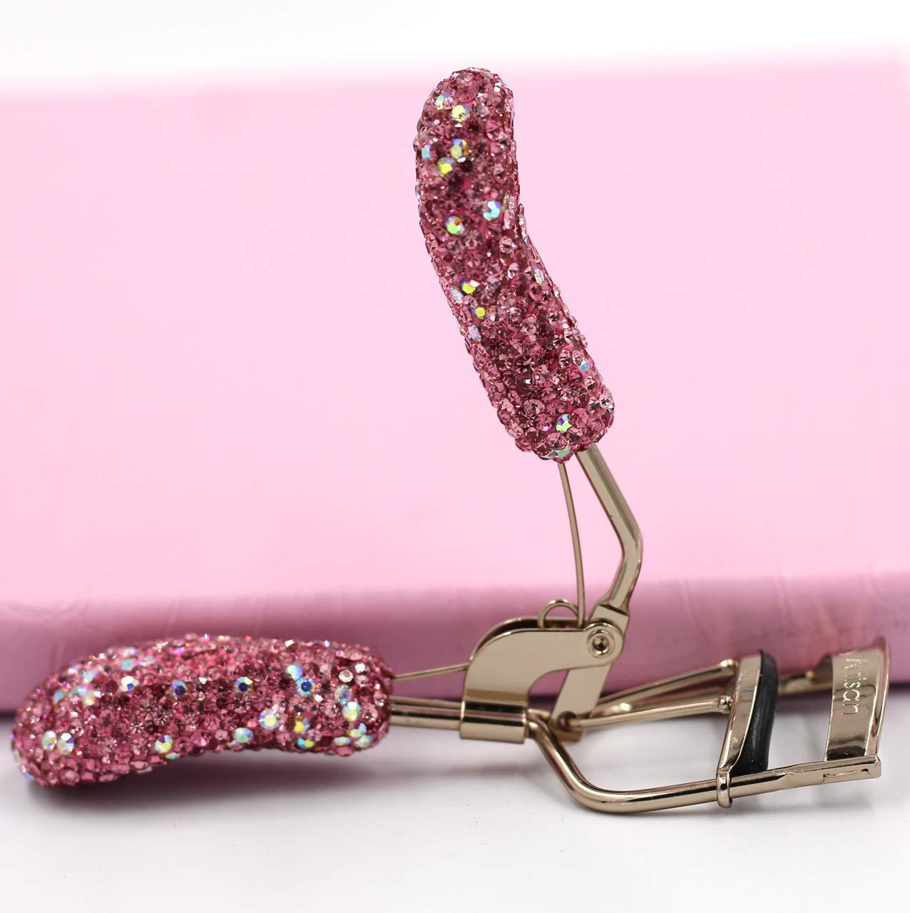 Bestbling Bestbling Bling Makeup Eyelash Curler with Refill Silicone Pressure Pads and Spring Loaded for No Pinching or Pulling (Pink)
