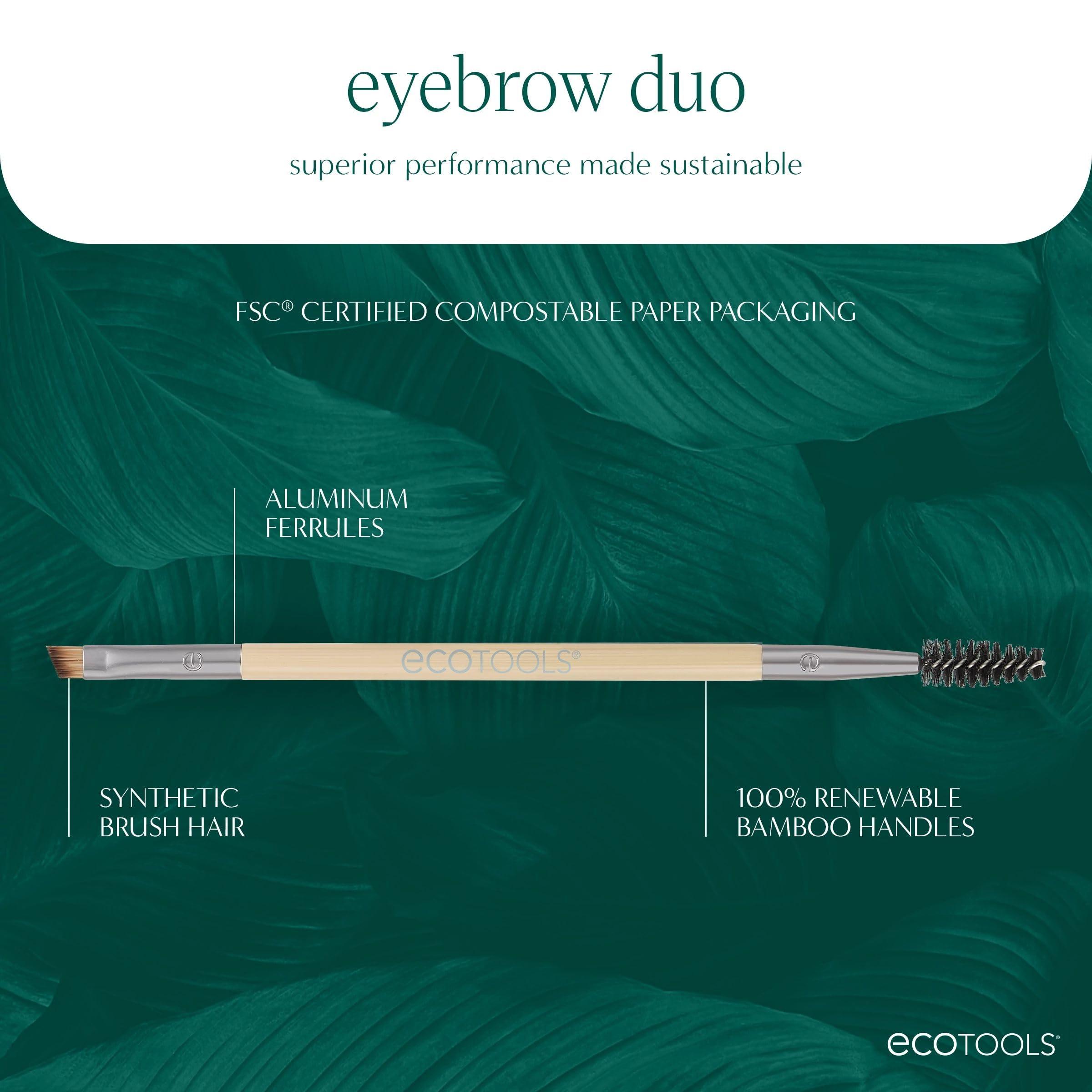 EcoTools EcoTools Eyebrow Brush Duo, Tame, Sculpt & Fill in Brows, Multipurpose For Eyebrow Gel, Powder, & Cream, Dual-Ended Spoolie & Angled Brow Brush, Eco Friendly, Cruelty-Free, & Vegan, 1 Count