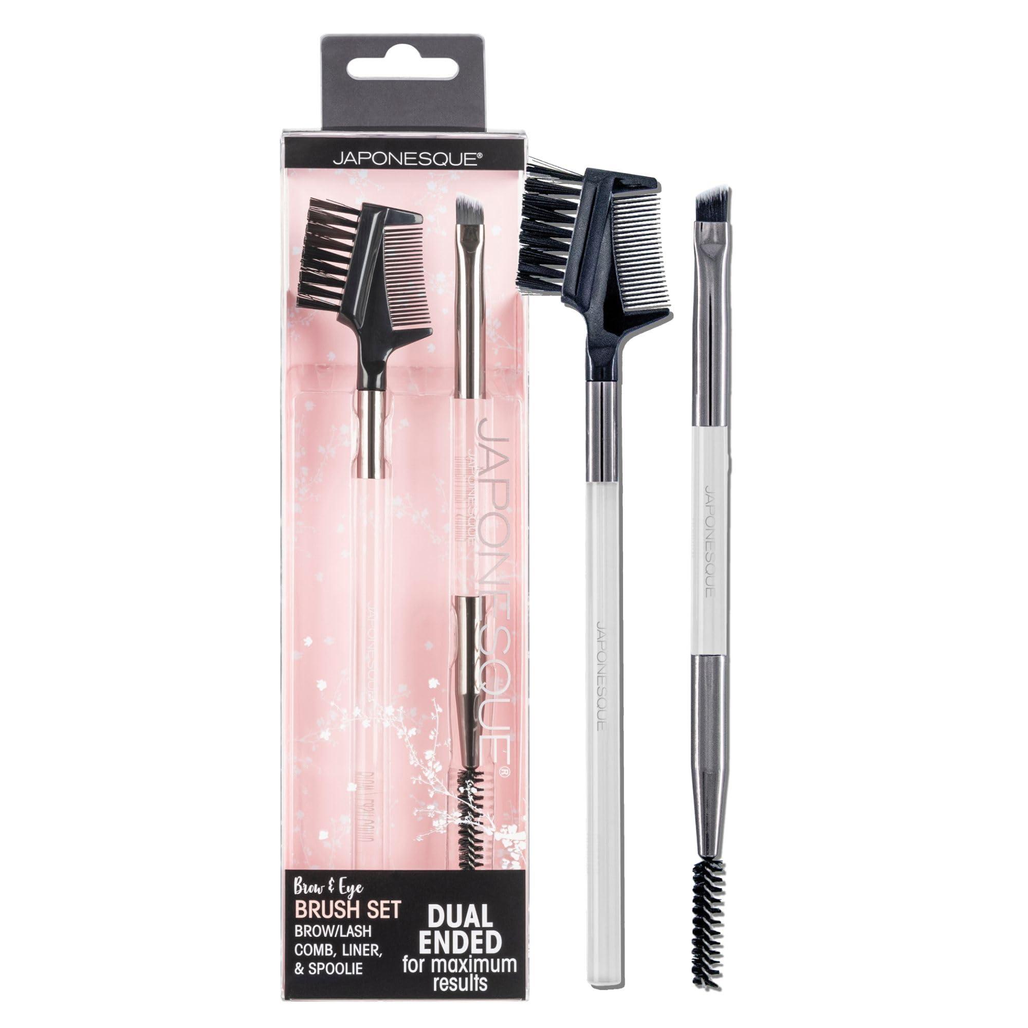 JAPONESQUE JAPONESQUE Brow & Eye Brush Set, Includes Brow/Lash Comb to Brush Brows and Separate Lashes, Angled Liner Brush for Brow Filler Application, Spoolie to Smooth Brows