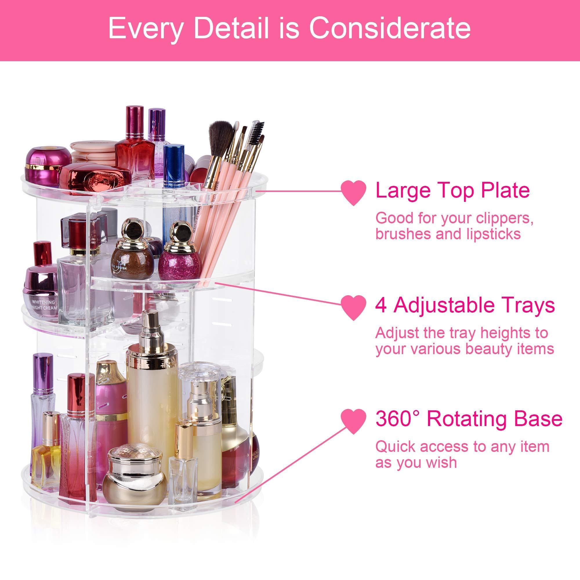 Easyhouse Easyhouse 360 Rotating Makeup Organizer, DIY 8 Adjustable Layers Spinning Skincare Organizer, Cosmetic Holder Shelf, Make Up Organizers and Storage for Vanity Bathroom Countertop (Clear-A)