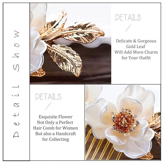 EVILD Evild Flower Bride Wedding Hair Comb Gold Leaf Hair Pieces Bridal Hair Accessories for Women