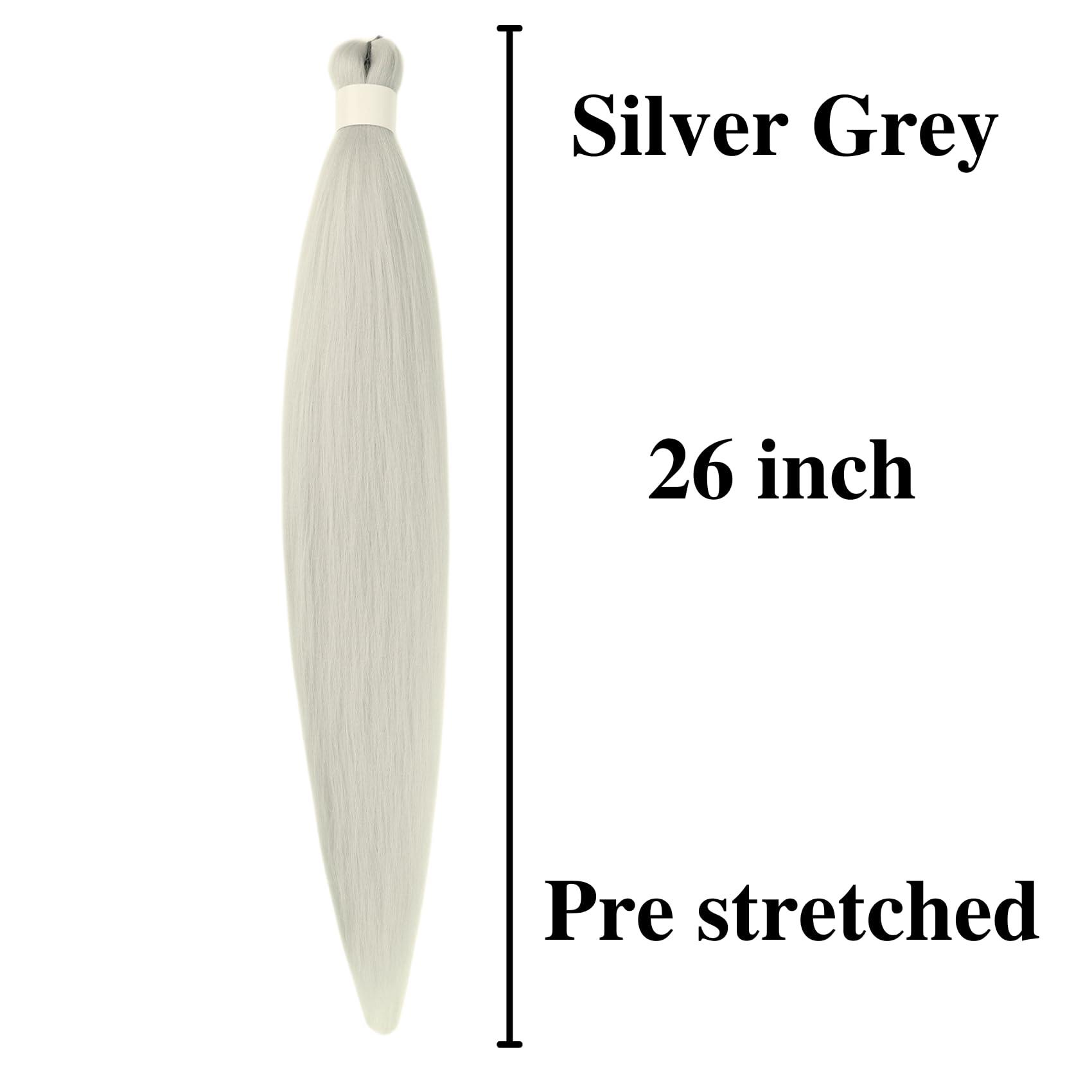 Gozill Gozill Silver Grey Brading Hair Pre Stretched Box Braids Braiding Hair Human Hair 26 Inch