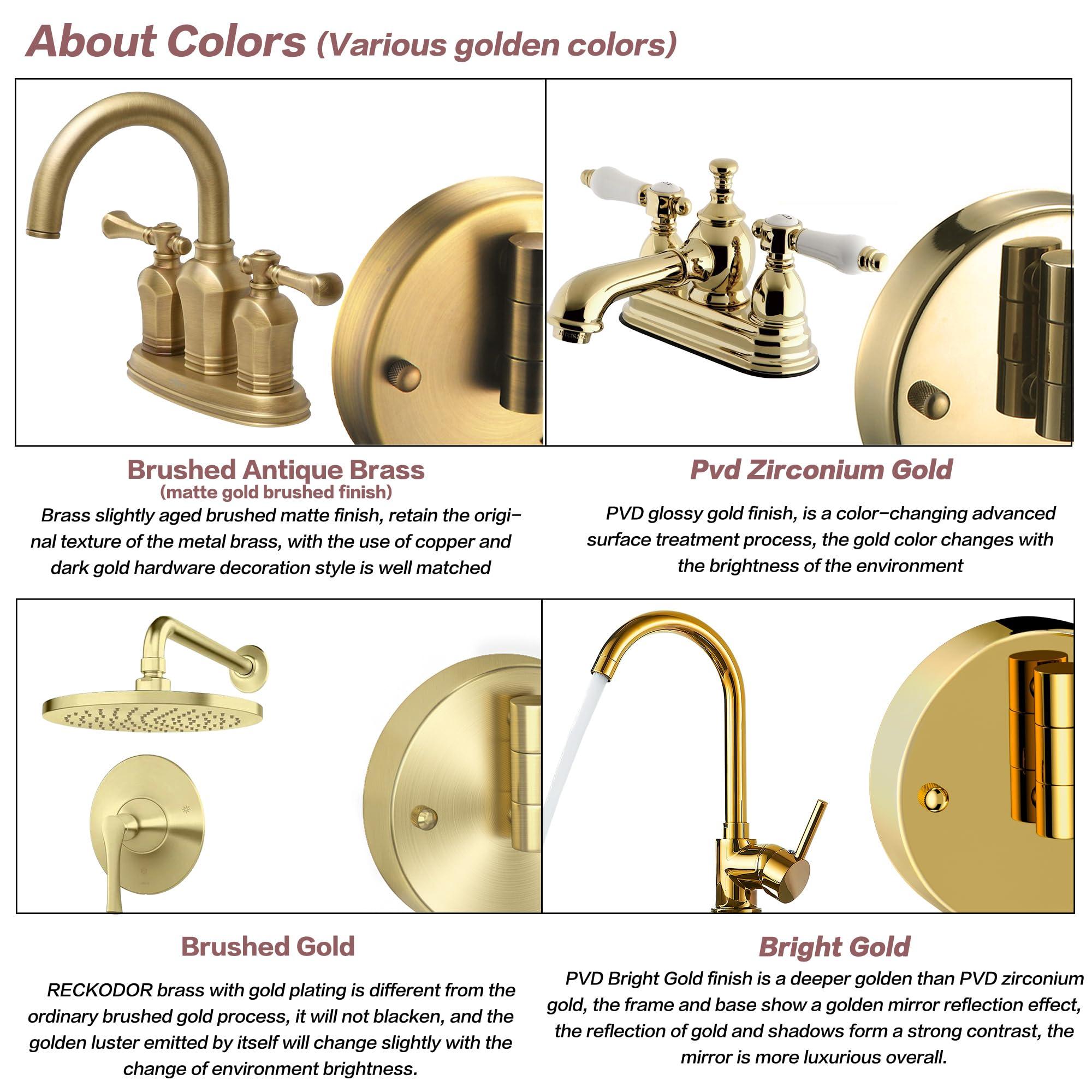 RECKODOR RECKODOR Wall Mount Magnifying Mirror with Light for Bathroom Makeup Mirror Wall Mounted Vanity Mirror Gold, 1/5X 2 Sided Extension Personal Wall-Mounted Mirror for Make-up Shaving, Hardwired