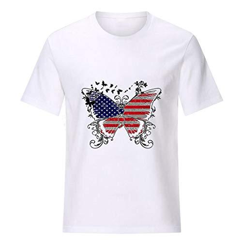 niaanieaie Women's Tops for Independence Day Floral Tops V/O Neck Printed Basic Loose Casual(White,XL)