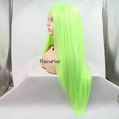 RainaHair Green Lace Front Wigs Straight Light Green Synthetic Hair Natural Heat Resistant Hair Wigs Half Hand Tied Wigs for Cosplay Daily Wear (24 Inch, Greenst/lace front wig)