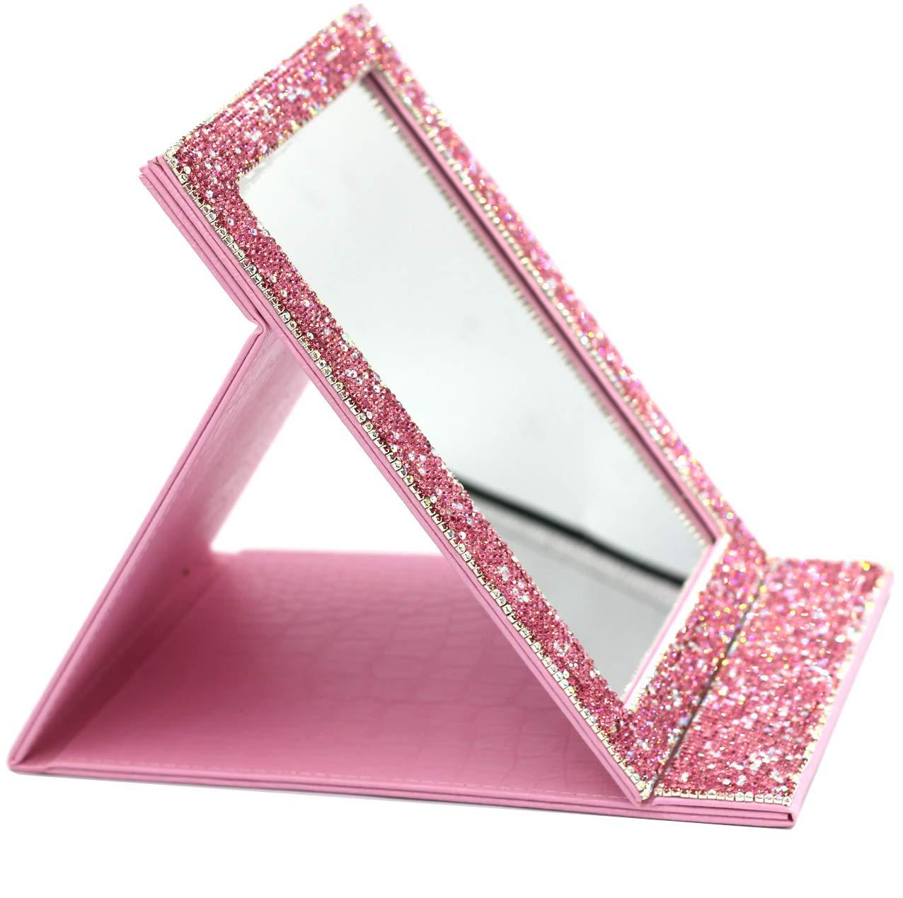 Bestbling Bestbling Bling Portable Mirror Folding Travel Vanity Mirror with Desktop Standing Makeup Mirror for Cosmetics Beauty (Pink)
