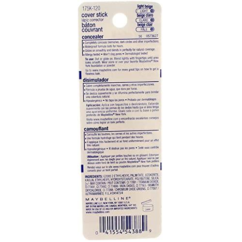 MAYBELLINE Maybelline Cover Stick Concealer, Light Beige [120], 0.16 oz (Pack of 3)
