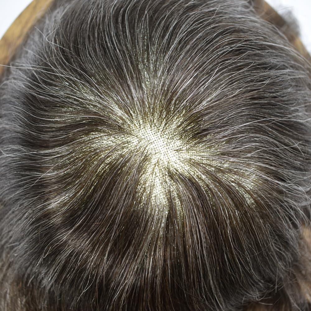 Hair Wonders Hair Wonders Hair System For Men Swiss Lace Men Toupee Hair Piece For Men Lace Front Toupee For Men Real Human Hair Mens Hair Replacement System 7x9-90% light density#240 2# DARKEST BROWN+40% GREY