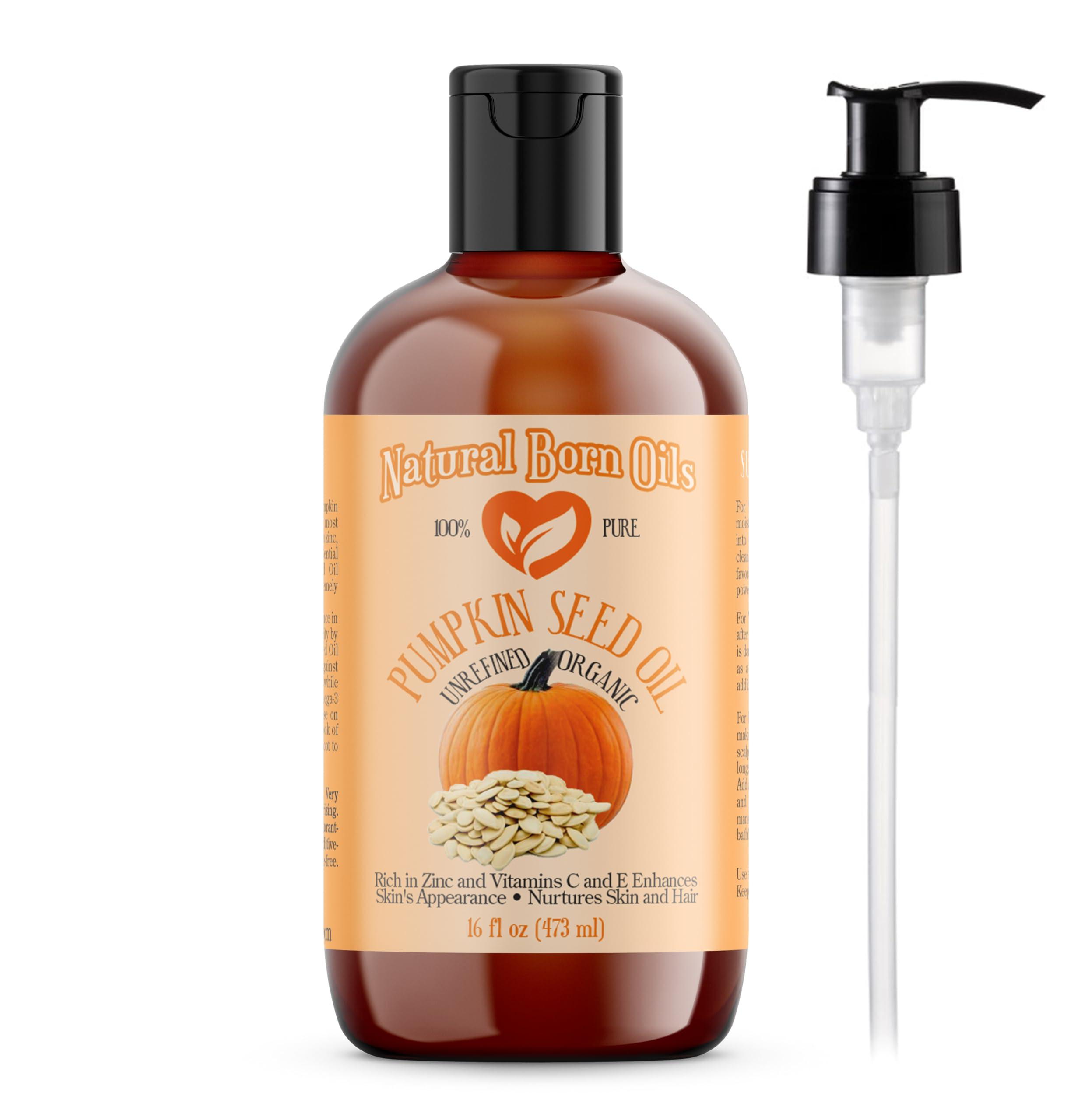 Natural Born Oils Natural Born Oils Pumpkin Seed Oil, 16oz, Organic, Cold-Pressed, Nutrient-Rich, Excellent for Radiant Skin, Lustrous Hair