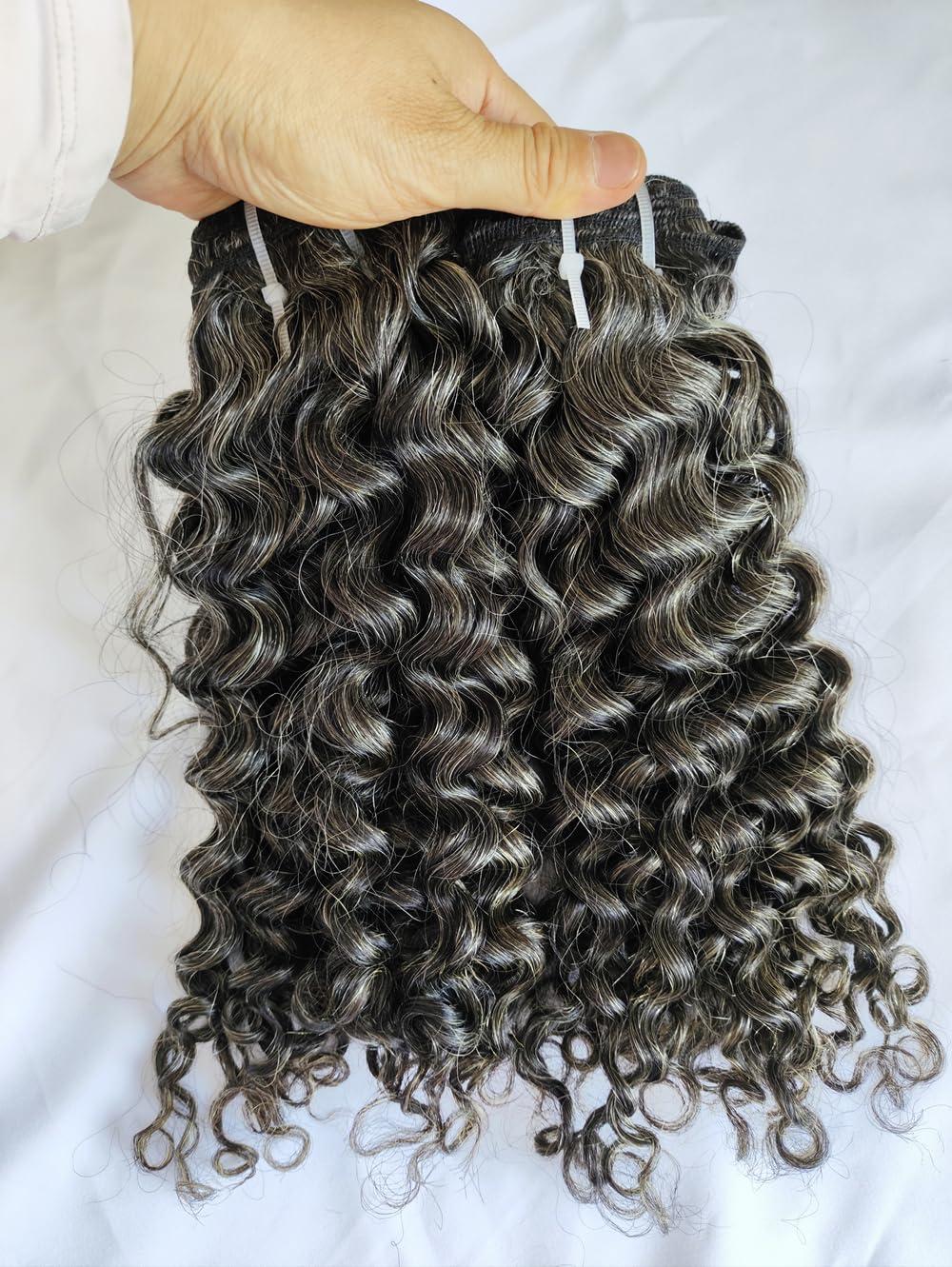 Clytie Curly Raw Human Hair Bundles Salt and Pepper Gray Jerry Curly Grey Raw Hair Bundles 50% Grey Mixed Black Color 14 Inches 2 Bundles Virgin Hair Weave Extensions Can be Dyed and Styled by Clytie
