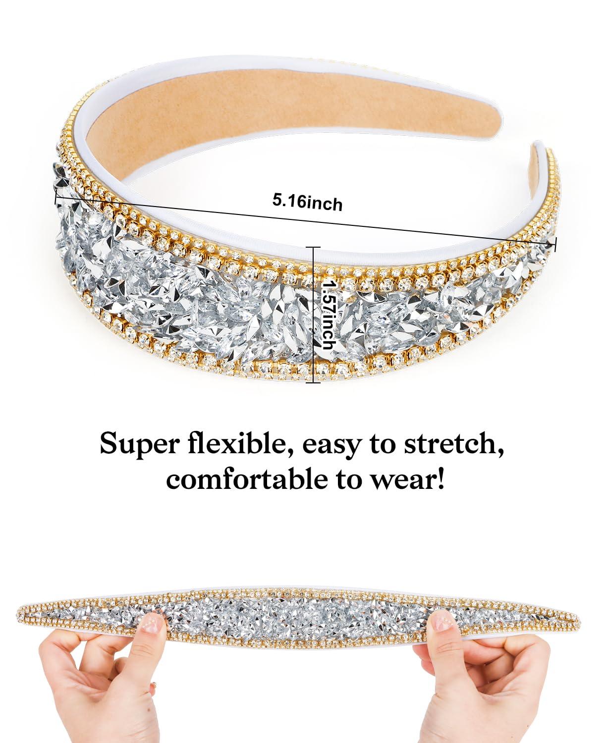 Wecoe Wecoe 1pc Silver Rhinestone Headband Women 1.6 Inch Wide Headband Fancy Sparkly Bling Diamond Headband Fashion Non Slip Luxury Beaded Jeweled Headband Costume Hair Accessories For Women Girls Gifts