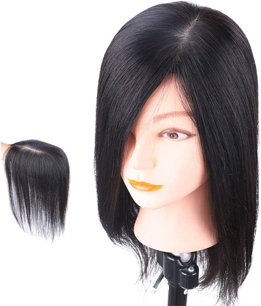 YAIRYANGTZE YAIRYANGTZE Human Hair Topper Hair Piece Hand Made Wiglets Hairpieces for Thinning Hair with Clips Mono Base (Black,14\" mono)