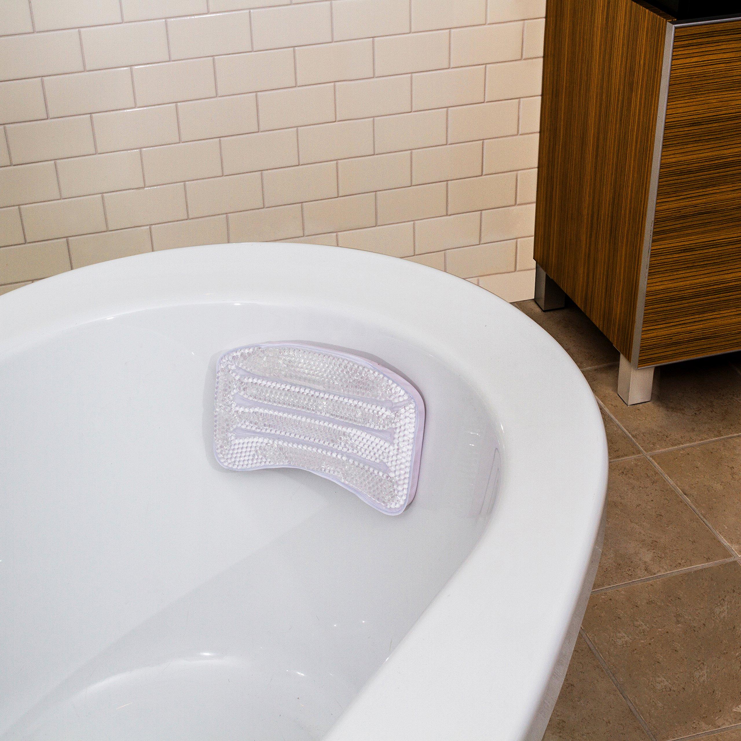 Splash Home Splash Home Gel-B Non Slip Bath Pillow Luxurious Cushion Spa for Bathtub, Hot Tub, Jacuzzi, with 2 Strong Suction Cups, Supports Neck & Shoulders, 11 x 2 x 7, Clear