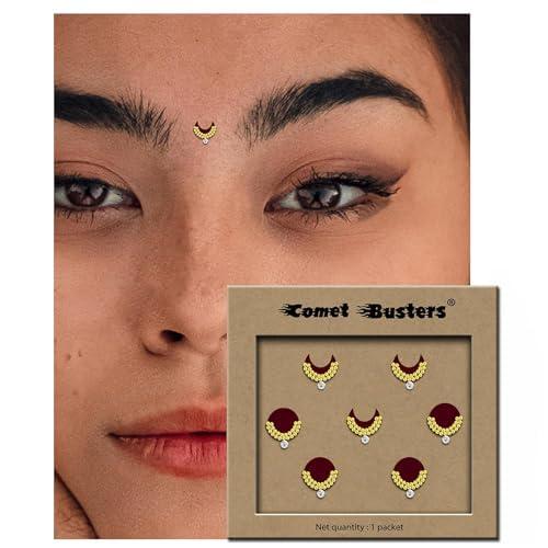 Crystalline Jewelry Marron And Stones Head Bindi Traditional Assorted Design Velvet Material Face Gems Face Jewel Makeup For Women (2 Pack)