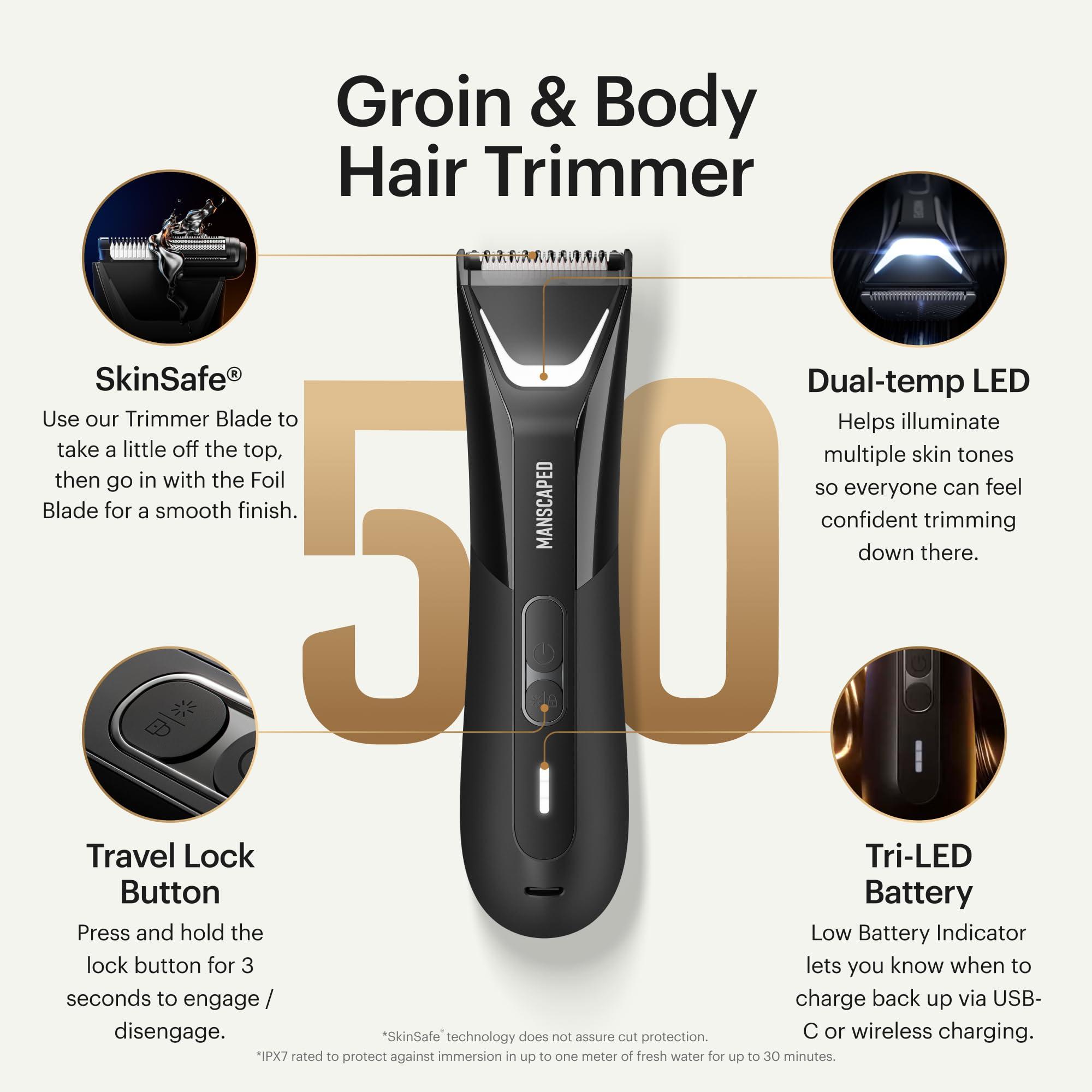 MANSCAPED MANSCAPED The Lawn Mower 5.0 Ultra Groin & Body Hair Trimmer Dual-Head SkinSafe Trimmer & Foil Blades, Waterproof Wet/Dry Groomer, USB-C Rechargeable with Travel Case, Mens Ball Shaver, Black