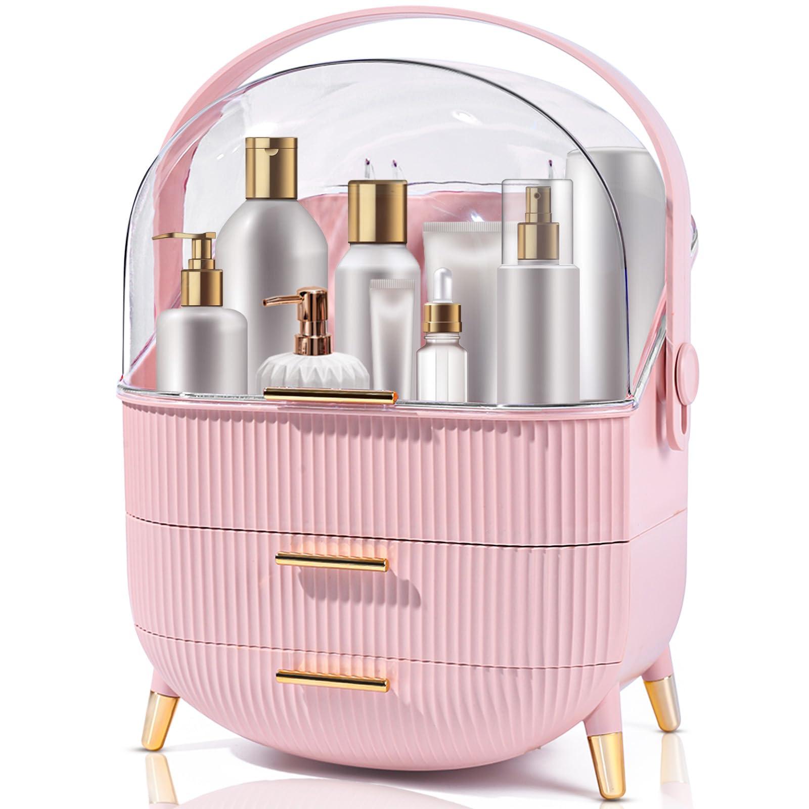 lurcns lurcns Makeup Organizers and Storage, Make up Organizer for Vanity Cosmetics Skincare Organizers With Lid and Drawers Display Cases for CountertopPink