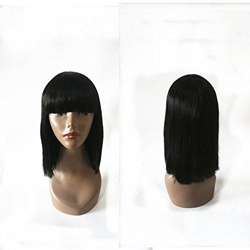 Enoya Enoya Human Hair Bob Wigs with Bangs Brazilian Straight Machine Made Glueless Short Wigs (12\" Straight #1)