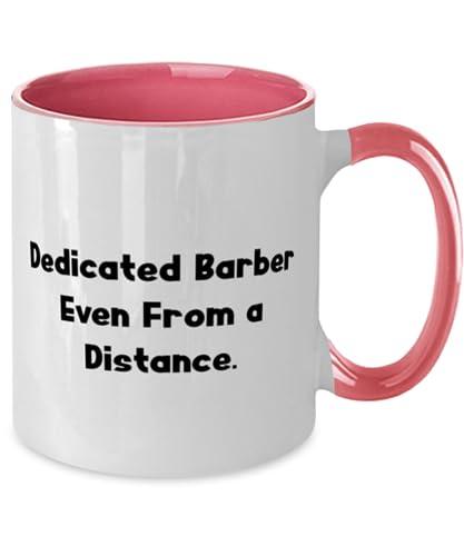 Gearbubble Gag Barber Gifts, Dedicated Barber Even From a Distance, Barber Two Tone 11oz Mug From Boss, Cup For Friends, Barber scissors, Barber clippers, Barber cape, Barber apron, Barber pole, Barbershop