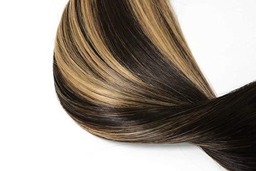 HUAYI HUAYI Caramel Highlights On Black And Natural Black Hair 120g 7Pcs Clip In Hair Extensions Human Hair Double Weft Thick End For Full Head No Tangle Silky Straight Balayage Hair (1271B#16'')