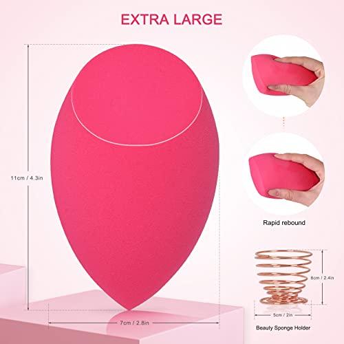 OtNiap EXTRA LARGE 11CM Make Up Beauty Sponges Blender BIG for Face & BODY (1x Small 1x Large) -With 2 Sponge Holder- FASTER FLAWLESS APPLICATION for Foundation/Fake Tan/Powder/Blending/Setting/