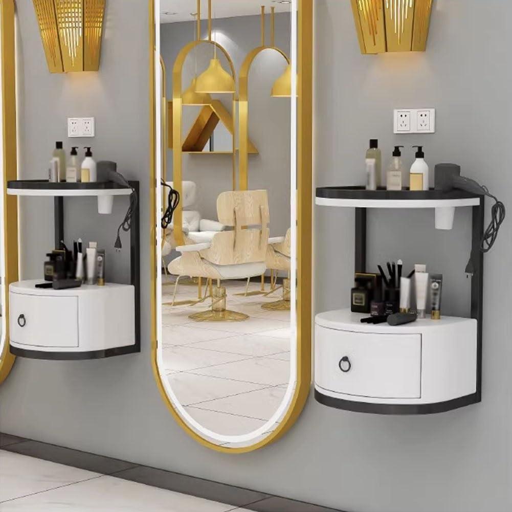 LXHELIVERY LXHELIVERY Beauty Salon Barber Station -Wall Mounted Hair Styling Salon Station -with Drawers Styling Cabinet for Hair Stylist,Barbershop Bathroom Dresser Barber Studio