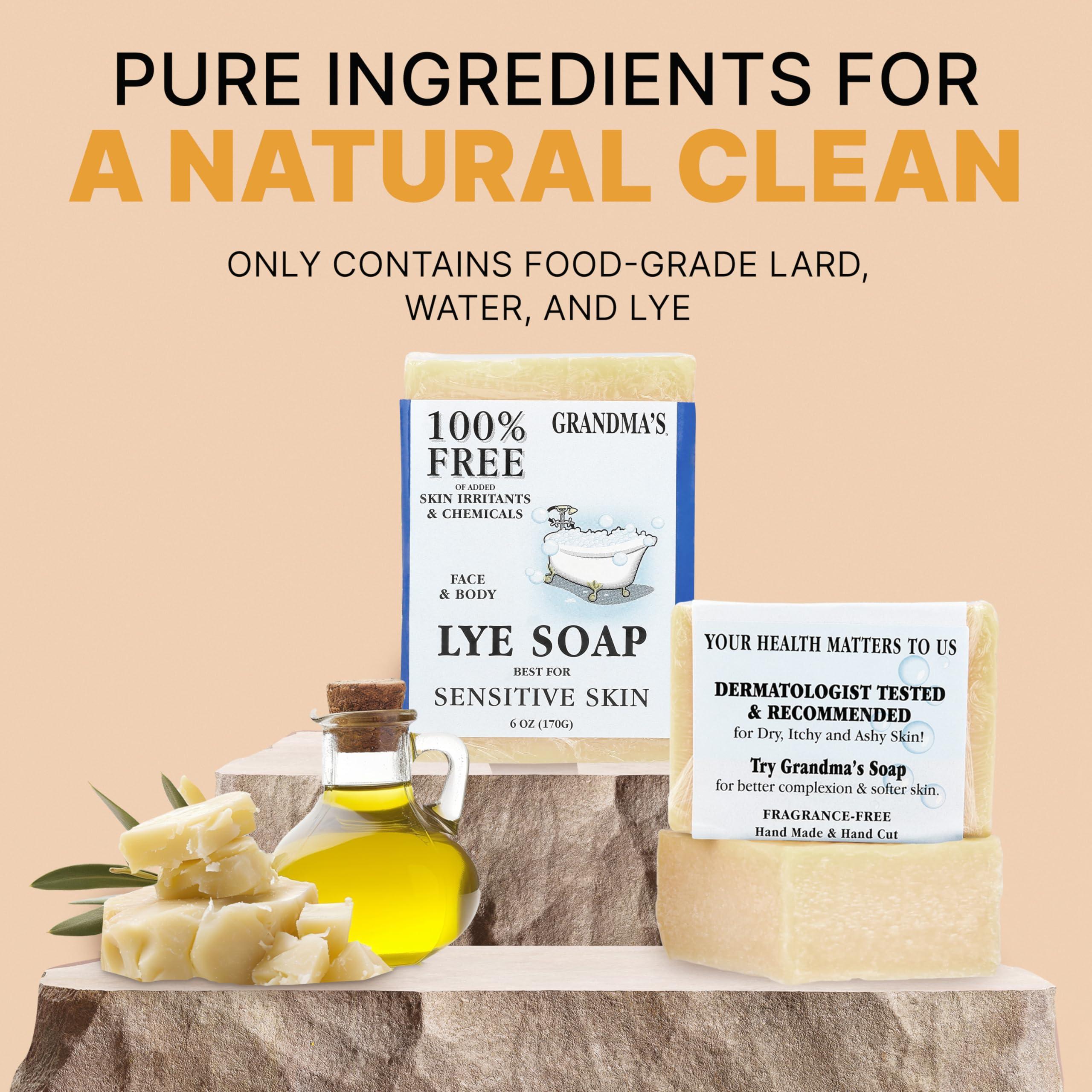 CLASSYONE CLASSYONE Grandma's Pure Lye Soap Bar for Sensitive Skin, Unscented Face & Body Wash Soap for Dry & Itchy Skin, Bundled with Wonder Wafers Baby Powder Air Freshener - 6.0 oz, Pack of 6